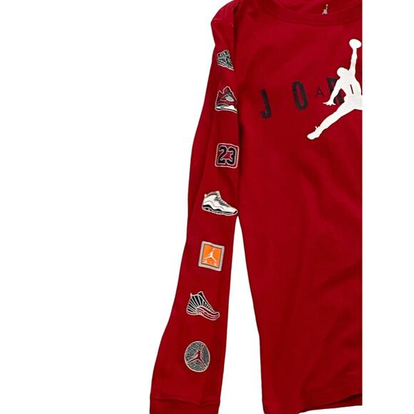 10-12 Year Youth Nike Air Jordan Long Sleeve Shirt Graphic Sleeves Red - Picture 4 of 5